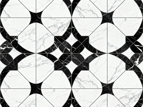 现代花砖 黑白石材拼花 花卉几何图案水刀石材拼花 石材马赛克
