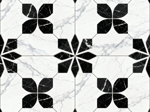现代花砖 黑白石材拼花 花卉几何图案水刀石材拼花 石材马赛克
