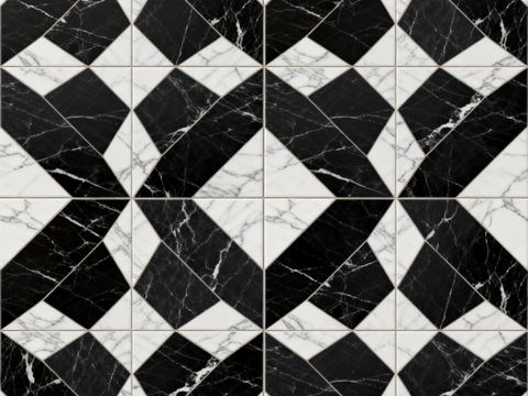 现代花砖 黑白石材拼花 花卉几何图案水刀石材拼花 石材马赛克