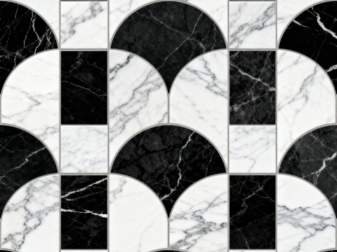 现代花砖 黑白石材拼花 几何图案水刀石材拼花 石材马赛克