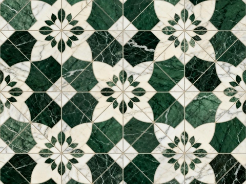 绿白色石材拼花 花卉图案水切刀拼花石材 绿色石材拼花马赛克 