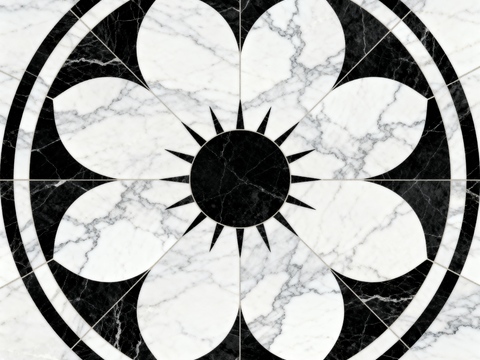 轻奢黑白拼花大理石 黑白石材圆形拼花 玄关圆形拼花
