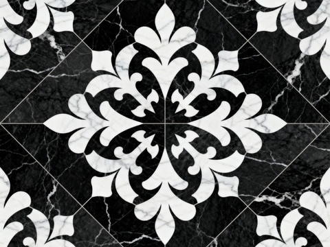 现代花砖 黑白石材拼花 花卉几何图案水刀石材拼花 石材马赛克
