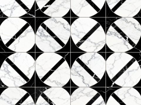 现代花砖 黑白石材拼花 花卉几何图案水刀石材拼花 石材马赛克