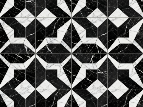 现代花砖 黑白石材拼花 花卉几何图案水刀石材拼花 石材马赛克