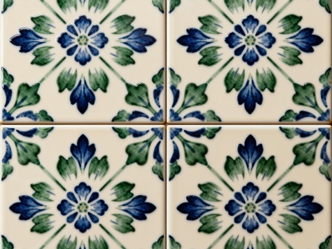 田园风 蓝绿色花砖 绿色手绘艺术花砖 工艺砖 花纹图案花砖