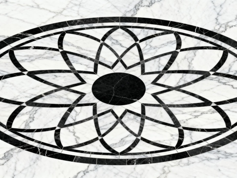 轻奢黑白拼花大理石 黑白石材椭圆拼花 玄关石材拼花