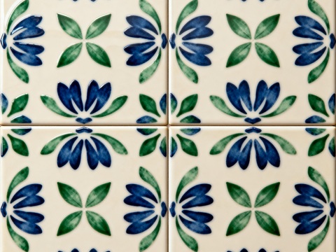 田园风 蓝绿色花砖 绿色手绘艺术花砖 工艺砖 花纹图案花砖