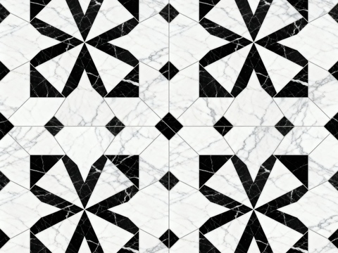 现代花砖 黑白石材拼花 花卉几何图案水刀石材拼花 石材马赛克