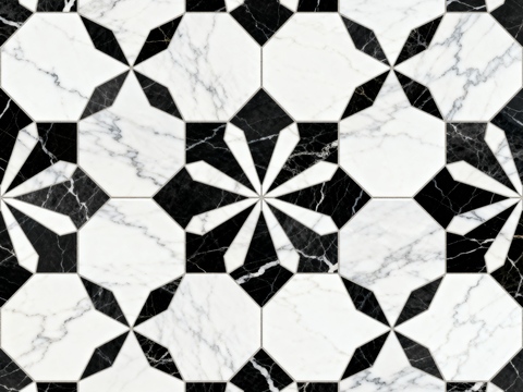 现代花砖 黑白石材拼花 花卉几何图案水刀石材拼花 石材马赛克