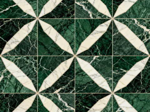 绿白色石材拼花 花卉图案水切刀拼花石材 绿色石材拼花马赛克