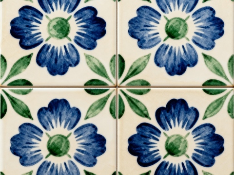 田园风 蓝绿色花砖 绿色手绘艺术花砖 工艺砖 花纹图案花砖