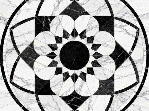 轻奢黑白拼花大理石 黑白石材圆形拼花 玄关圆形拼花