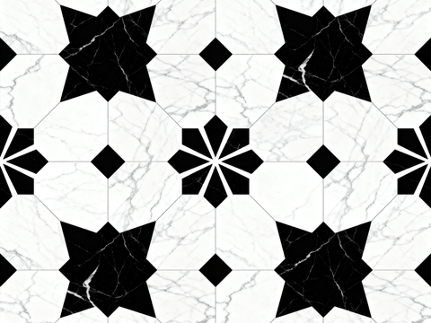  现代花砖 黑白石材拼花 花卉几何图案水刀石材拼花 石材马赛克 