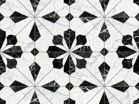  现代花砖 黑白石材拼花 花卉几何图案水刀石材拼花 石材马赛克 