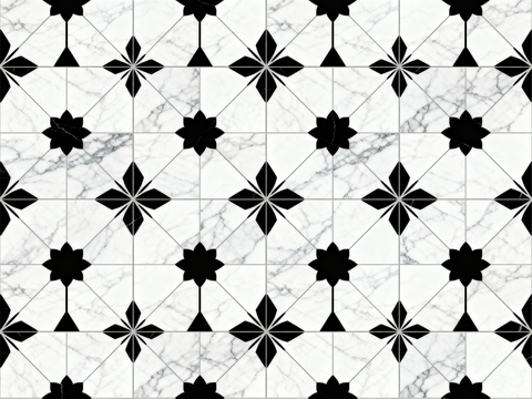  现代花砖 黑白石材拼花 花卉几何图案水刀石材拼花 石材马赛克 