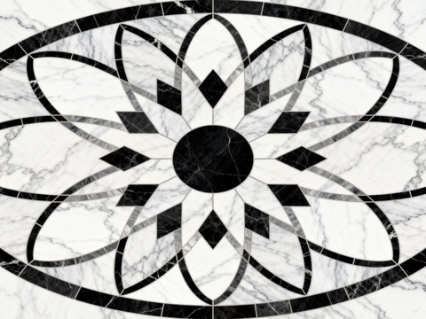 轻奢黑白拼花大理石 黑白石材椭圆拼花 玄关石材拼花