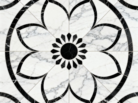  轻奢黑白拼花大理石 黑白石材圆形拼花 玄关圆形拼花 