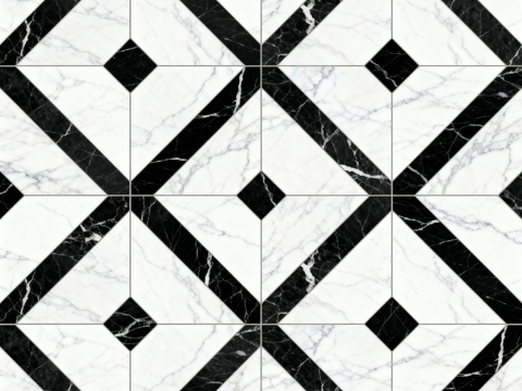 现代花砖 黑白石材拼花 几何图案水刀石材拼花 石材马赛克