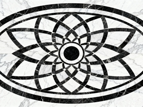 轻奢黑白拼花大理石 黑白石材椭圆拼花 玄关石材拼花