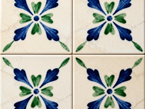 田园风 蓝绿色花砖 绿色手绘艺术花砖 工艺砖 花纹图案花砖