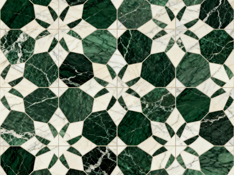  绿白色石材拼花 花卉图案水切刀拼花石材 绿色石材拼花马赛克 