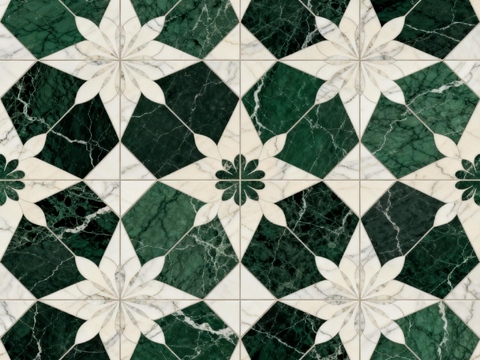 绿白色石材拼花 花卉图案水切刀拼花石材 绿色石材拼花马赛克