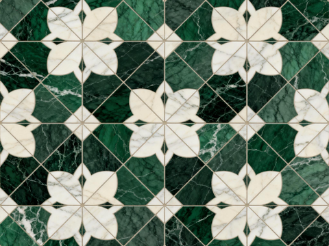  绿白色石材拼花 花卉图案水切刀拼花石材 绿色石材拼花马赛克 