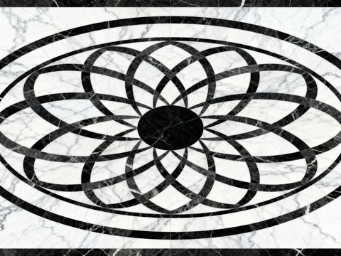 轻奢黑白拼花大理石 黑白石材椭圆拼花 玄关石材拼花