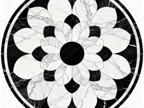  轻奢黑白拼花大理石 黑白石材圆形拼花 玄关圆形拼花 