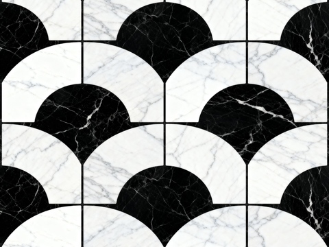 中式花砖 黑白石材拼花 花卉几何图案水刀石材拼花 石材马赛克