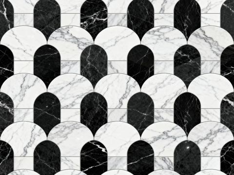 现代花砖 黑白石材拼花 几何图案水刀石材拼花 石材马赛克
