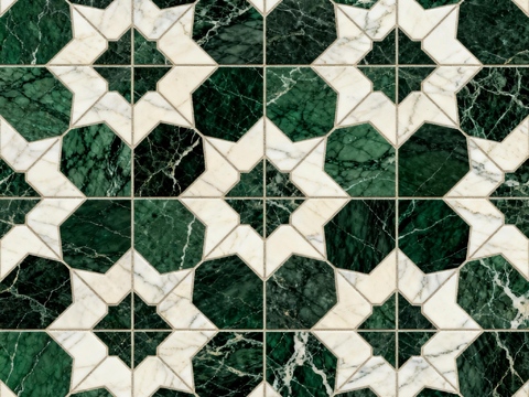 绿白色石材拼花 花卉图案水切刀拼花石材 绿色石材拼花马赛克
