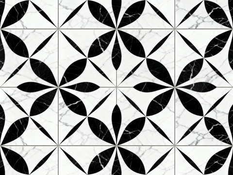  现代花砖 黑白石材拼花 花卉几何图案水刀石材拼花 石材马赛克 