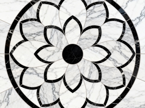 轻奢黑白拼花大理石 黑白石材圆形拼花 玄关圆形拼花