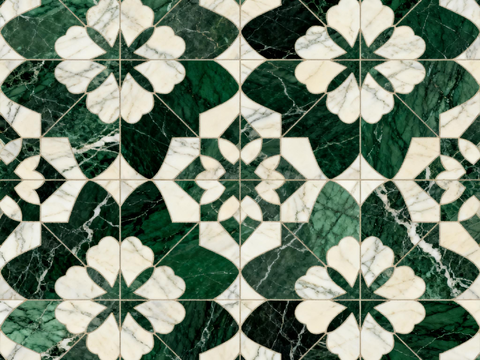 绿白色石材拼花 花卉图案水切刀拼花石材 绿色石材拼花马赛克