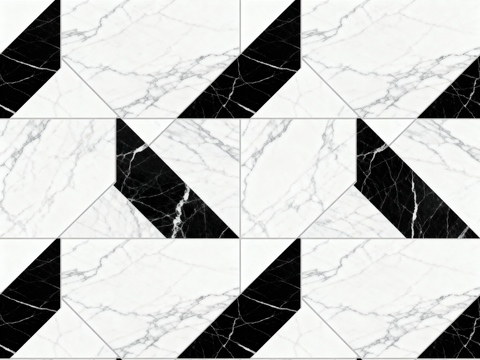 现代花砖 黑白石材拼花 几何图案水刀石材拼花 石材马赛克