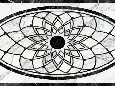 轻奢黑白拼花大理石 黑白石材椭圆拼花 玄关石材拼花