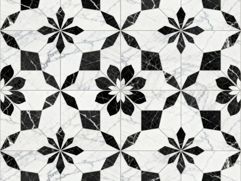  现代花砖 黑白石材拼花 花卉几何图案水刀石材拼花 石材马赛克 