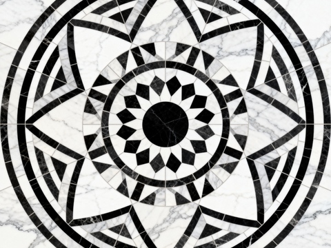  轻奢黑白拼花大理石 黑白石材圆形拼花 玄关圆形拼花 