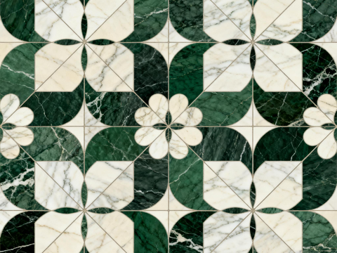  绿白色石材拼花 花卉图案水切刀拼花石材 绿色石材拼花马赛克 