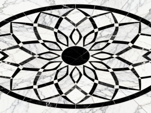 轻奢黑白拼花大理石 黑白石材椭圆拼花 玄关石材拼花