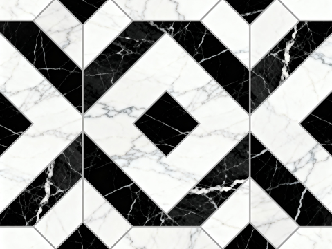 现代花砖 黑白石材拼花 几何图案水刀石材拼花 石材马赛克