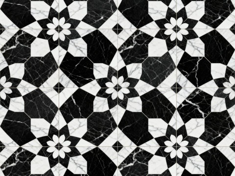  现代花砖 黑白石材拼花 花卉几何图案水刀石材拼花 石材马赛克 