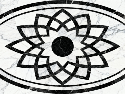 轻奢黑白拼花大理石 黑白石材椭圆拼花 玄关石材拼花