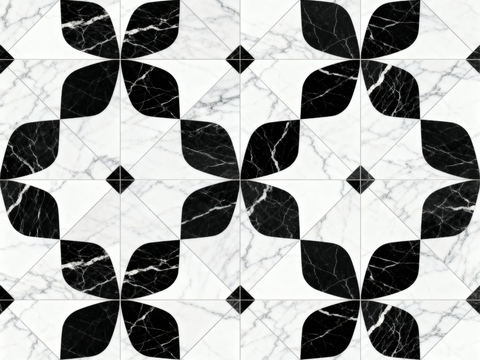  现代花砖 黑白石材拼花 花卉几何图案水刀石材拼花 石材马赛克 
