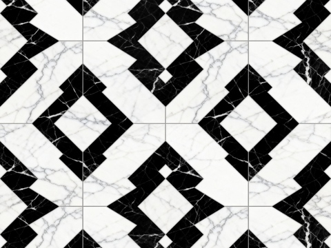 现代花砖 黑白石材拼花 几何图案水刀石材拼花 石材马赛克