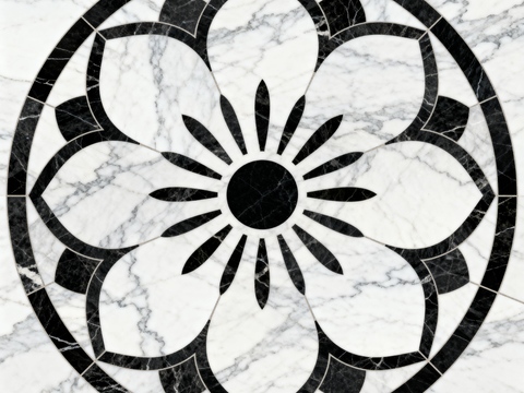  轻奢黑白拼花大理石 黑白石材圆形拼花 玄关圆形拼花 