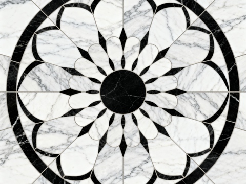 轻奢黑白拼花大理石 黑白石材圆形拼花 玄关圆形拼花