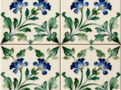 田园风 蓝绿色花砖 绿色手绘艺术花砖 工艺砖 花纹图案花砖